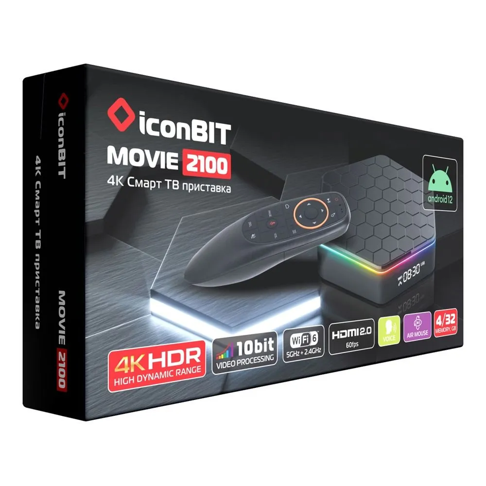 

Медиаплеер iconBIT Movie 2100, 4K UHD, HDMI, 2xUSB 2.0, LAN, WiFi, Bluetooth (XLR3090), Movie 2100