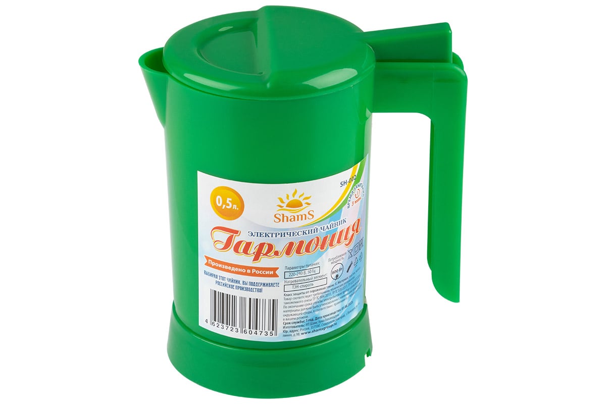 

Чайник электрический SHAMS Гармония SH-002 0.5л. 800 Вт, пластик, зеленый (105480), SH-002