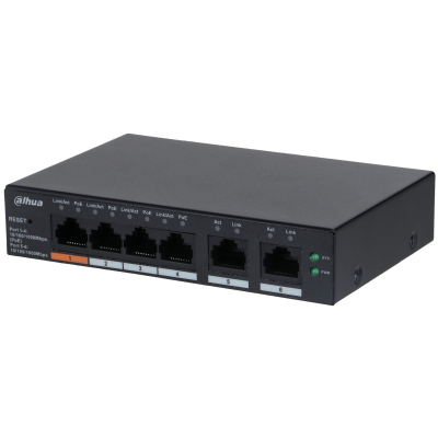 

Коммутатор Dahua CS4006-4GT-60, управляемый, кол-во портов: 4x1 Гбит/с, кол-во SFP/uplink: RJ-45 2x1 Гбит/с, PoE: 4x60 Вт (макс. 60 Вт) (DH-CS4006-4GT-60), CS4006-4GT-60