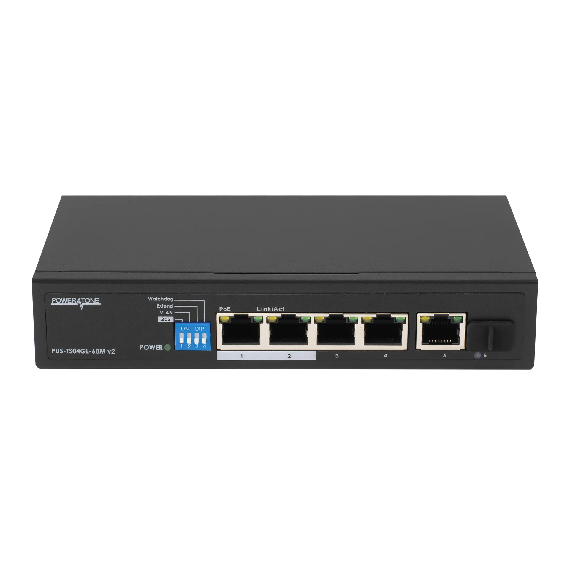 

Коммутатор Powertone PUS-TS04GL-60M v2, кол-во портов: 4x1 Гбит/с, кол-во SFP/uplink: combo RJ-45/SFP 1x1 Гбит/с, PoE: 4x30 Вт (макс. 60 Вт) (PUS-TS04GL-60M v2), PUS-TS04GL-60M v2