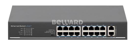 

Коммутатор Beward ST-1620HP, кол-во портов: 16x100 Мбит/с, кол-во SFP/uplink: RJ-45 2x1 Гбит/с, установка в стойку, PoE: 16x30 Вт (макс. 135 Вт) (ST-1620HP), ST-1620HP