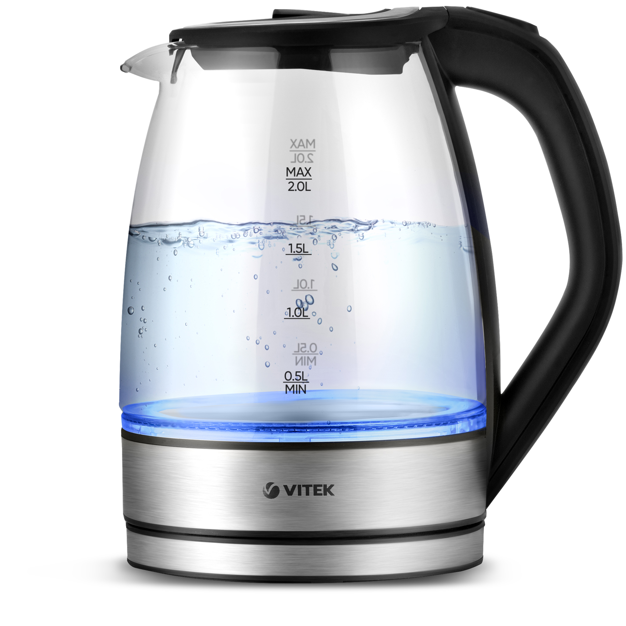 

Чайник VITEK VT-7045 2л. 2.2 кВт, стекло, черный/серебристый (VT-7045), VT-7045