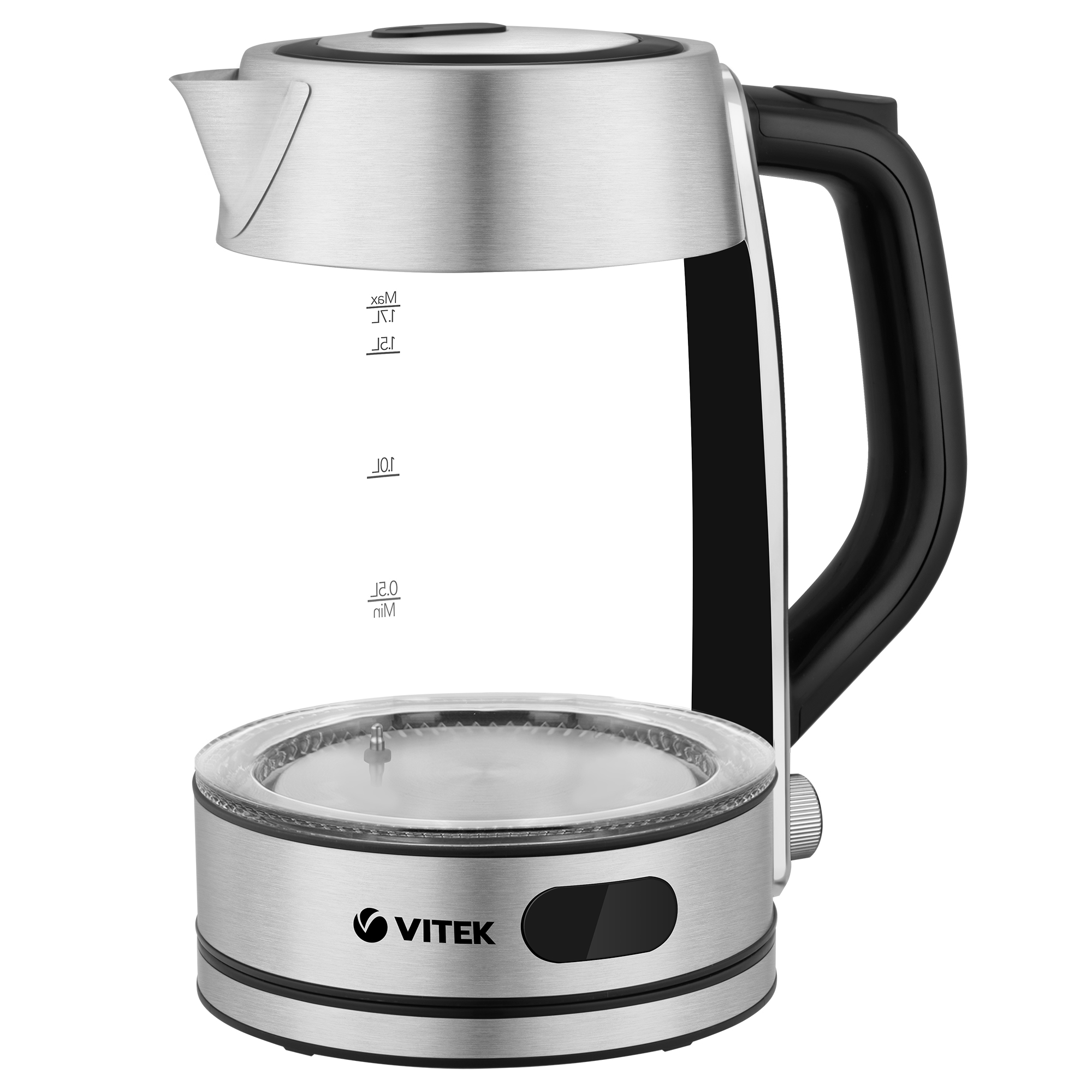 

Чайник электрический VITEK VT-1163 1.7л. 2.2 кВт, стекло, серебристый/черный (VT-1163), VT-1163