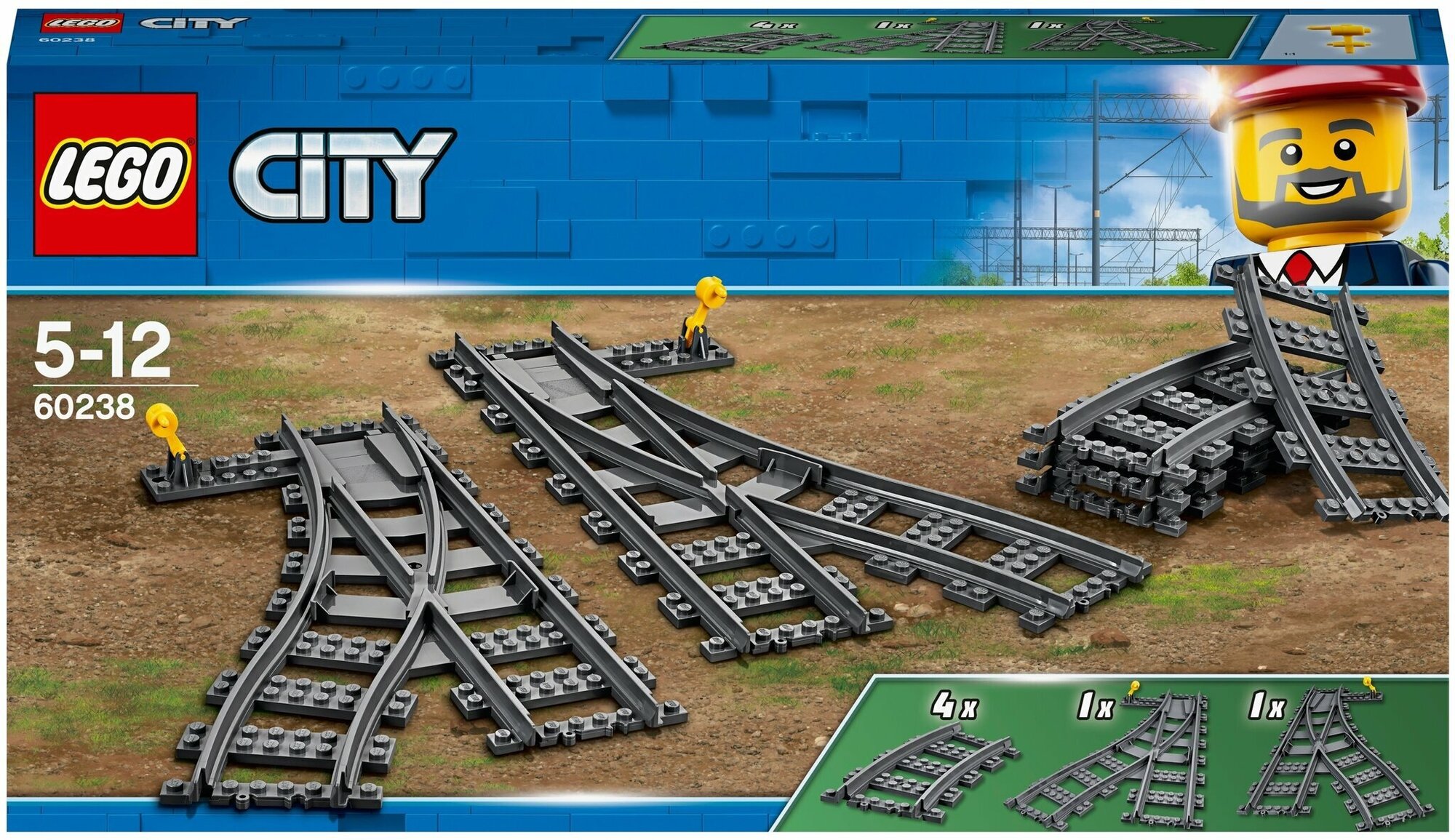 

Конструктор LEGO City Железнодорожные стрелки, деталей: 8 (60238), City Железнодорожные стрелки