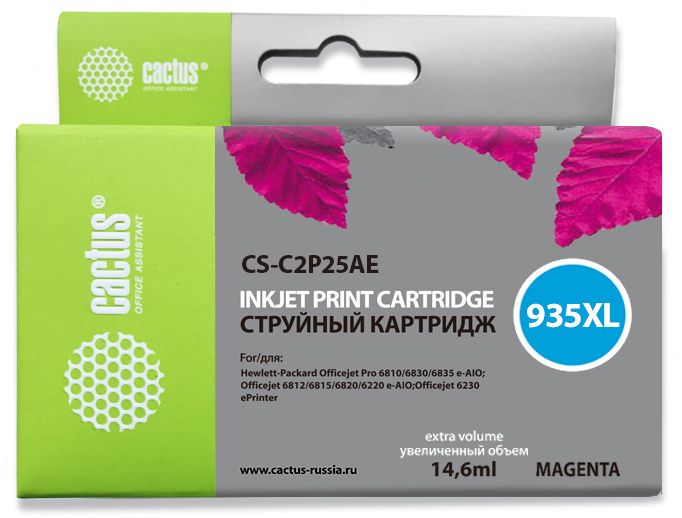 

Картридж струйный Cactus CS-C2P25AE (935XL), пурпурный, совместимый, 14.6мл, для OJ Pro 6830 / 6230