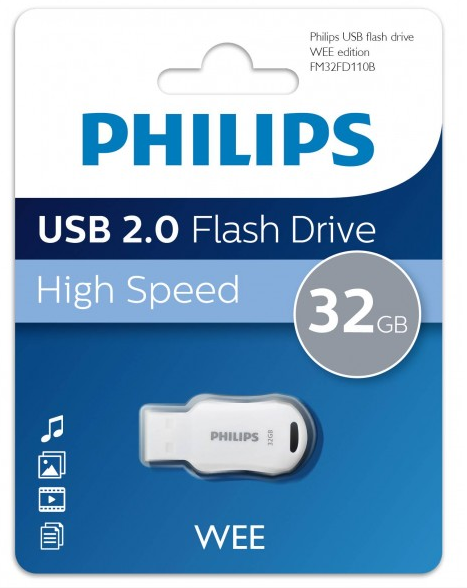 Флешка 32Gb USB 2.0 PHILIPS WEE, белый (FM32FD110B/97)