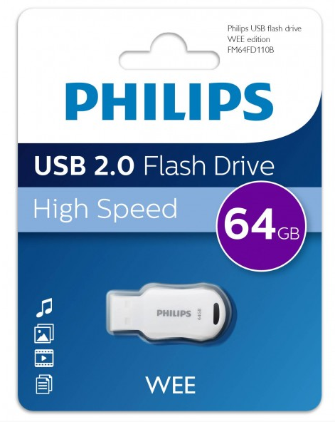 Флешка 64Gb USB 2.0 PHILIPS WEE, белый (FM64FD110B/97)