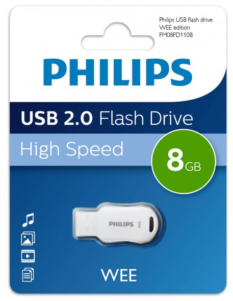 Флешка 8Gb USB 2.0 PHILIPS WEE, белый (FM08FD110B/97)