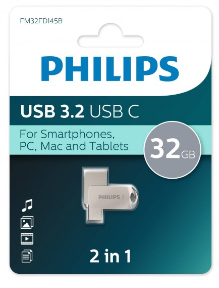 Флешка 32Gb USB 3.2/Type-C PHILIPS 2-in-1, серый (FM32FD145B/97)