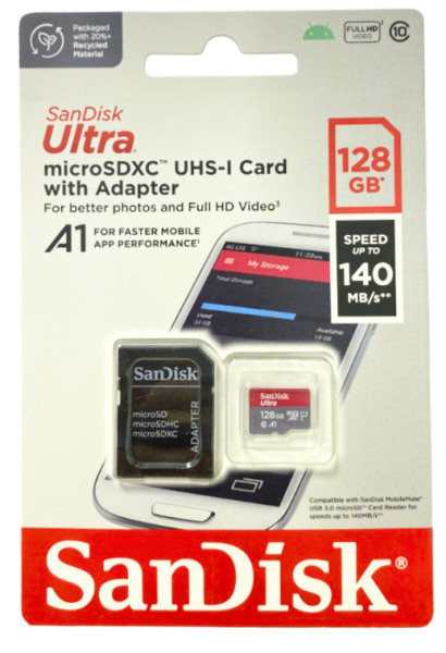 Карта памяти 128Gb microSDXC Sandisk Ultra Class 10 UHS-I U1 A1 + адаптер (SDSQUAB-128G-GN6MA)