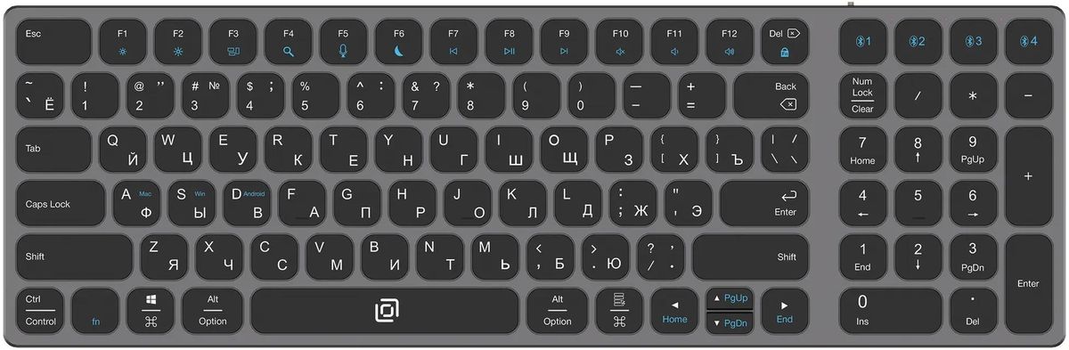 

Клавиатура проводная/беспроводная Oklick K767W, мембранная, USB, черный/серый (K767W), K767W