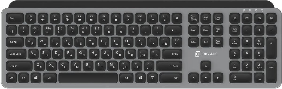 

Клавиатура беспроводная Oklick K859W, мембранная, тонкая, USB, черный/серый (K859W), K859W