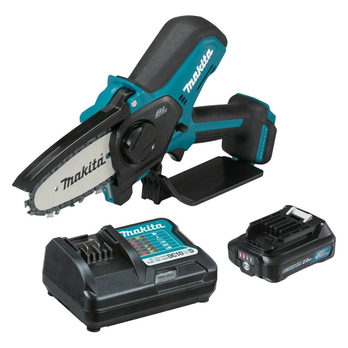 

Пила цепная Makita UC100DWA, 210 Вт, бесщеточный, шина 10 см, шаг 0.325 дюйма, аккумуляторная, 12 В, 2 А·ч, Li-Ion, 1.6 кг, АКБ+З/У (UC100DWA), UC100DWA