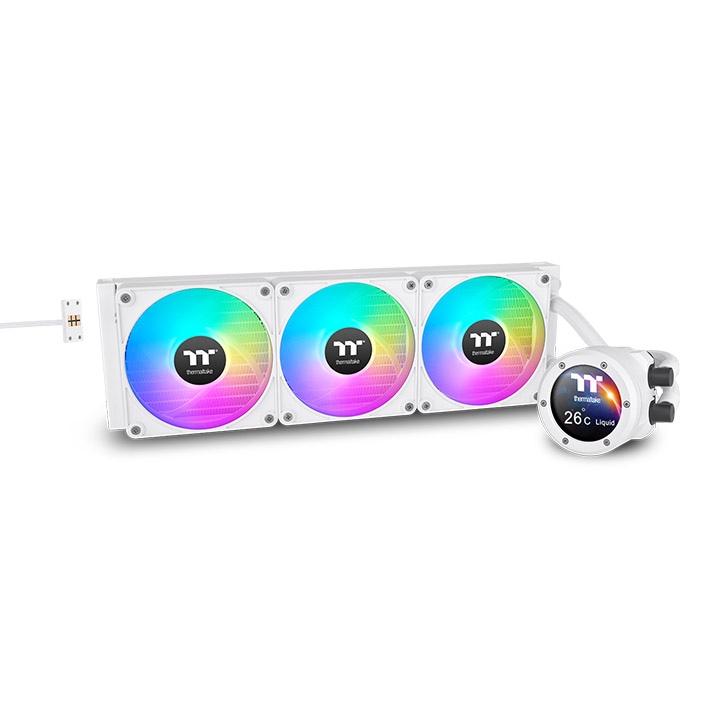 

Жидкостное охлаждение Thermaltake TH420 V2 Ultra EX ARGB Sync Snow для Socket 115x/2066/2011/2011-3/1200/1700/1851/AM5/AM4/AM3/AM3+/FM1/AM2+, 3x140 мм, ARGB, белый (CL-W428-PL14SW-A), TH420 V2 Ultra EX ARGB Sync Snow