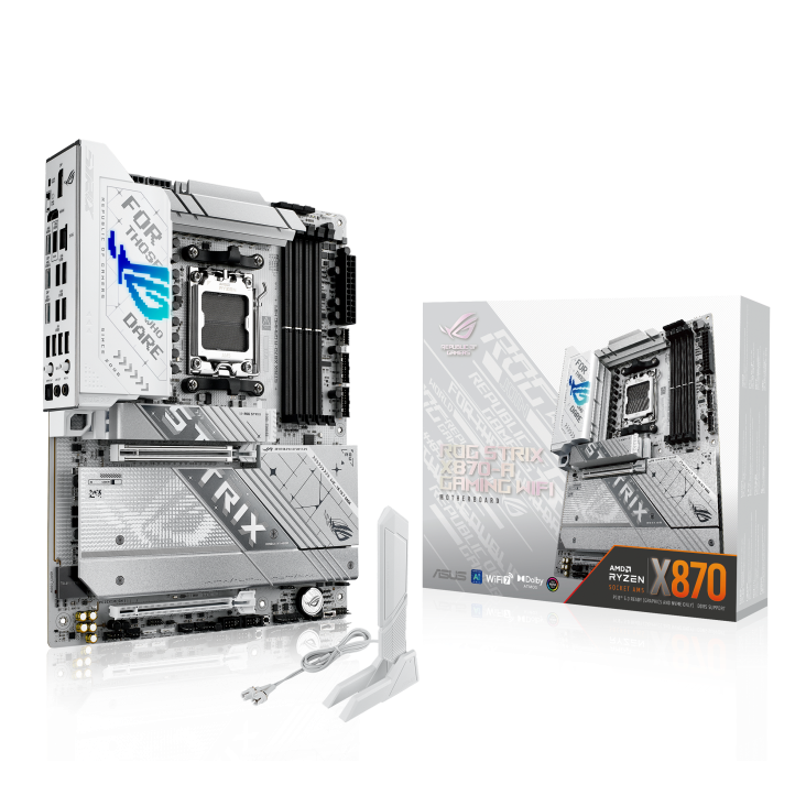 

Материнская плата ASUS ROG STRIX X870-A GAMING WIFI, AM5, AMD X870, 4xDDR5 DIMM, 2PCI-Ex16, 2SATA3, 7.1-ch, 2.5GLAN, 13 USB 3.2, 4 USB Type-C, HDMI, Type-C DP, ATX, Retail, ROG STRIX X870-A GAMING WIFI