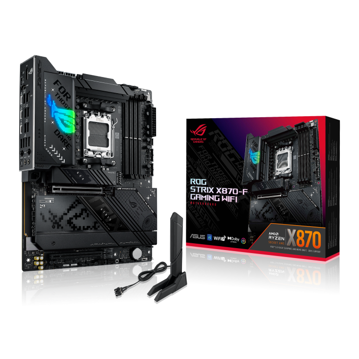 

Материнская плата ASUS ROG STRIX X870-F GAMING WIFI, AM5, AMD X870, 4xDDR5 DIMM, 2PCI-Ex16, 2SATA3, 7.1-ch, 2.5GLAN, 13 USB 3.2, 4 USB Type-C, HDMI, DP, Type-C DP, ATX, Retail, ROG STRIX X870-F GAMING WIFI