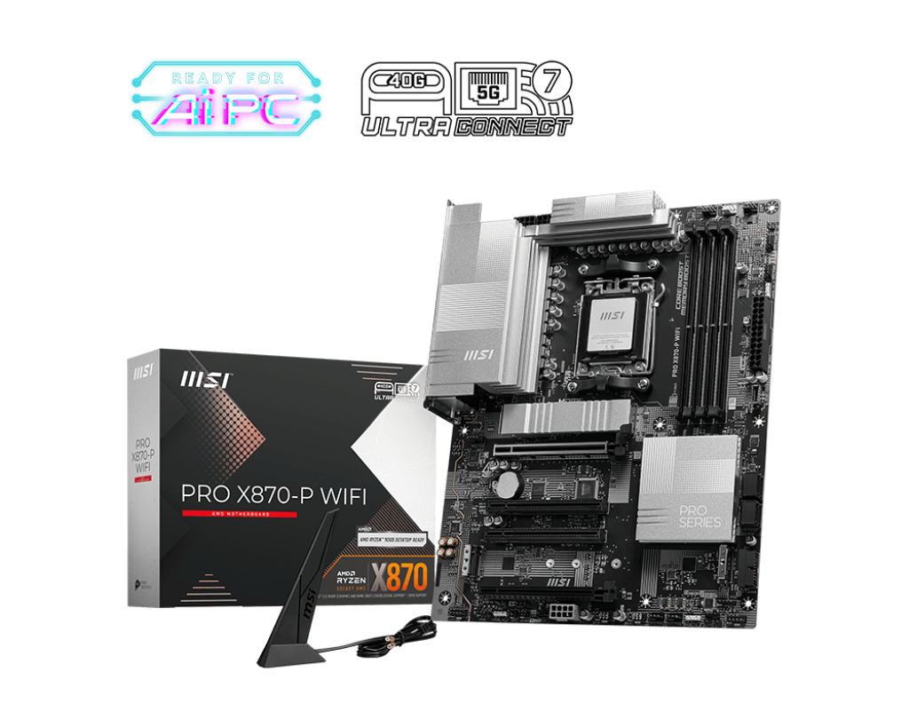 

Материнская плата MSI PRO X870-P WIFI, AM5, AMD X870, 4xDDR5 DIMM, PCI-Ex16, 4SATA3, 7.1-ch, 5GLAN, 6 USB 3.2, 3 USB Type-C, HDMI, Type-C DP, ATX, Retail, PRO X870-P WIFI