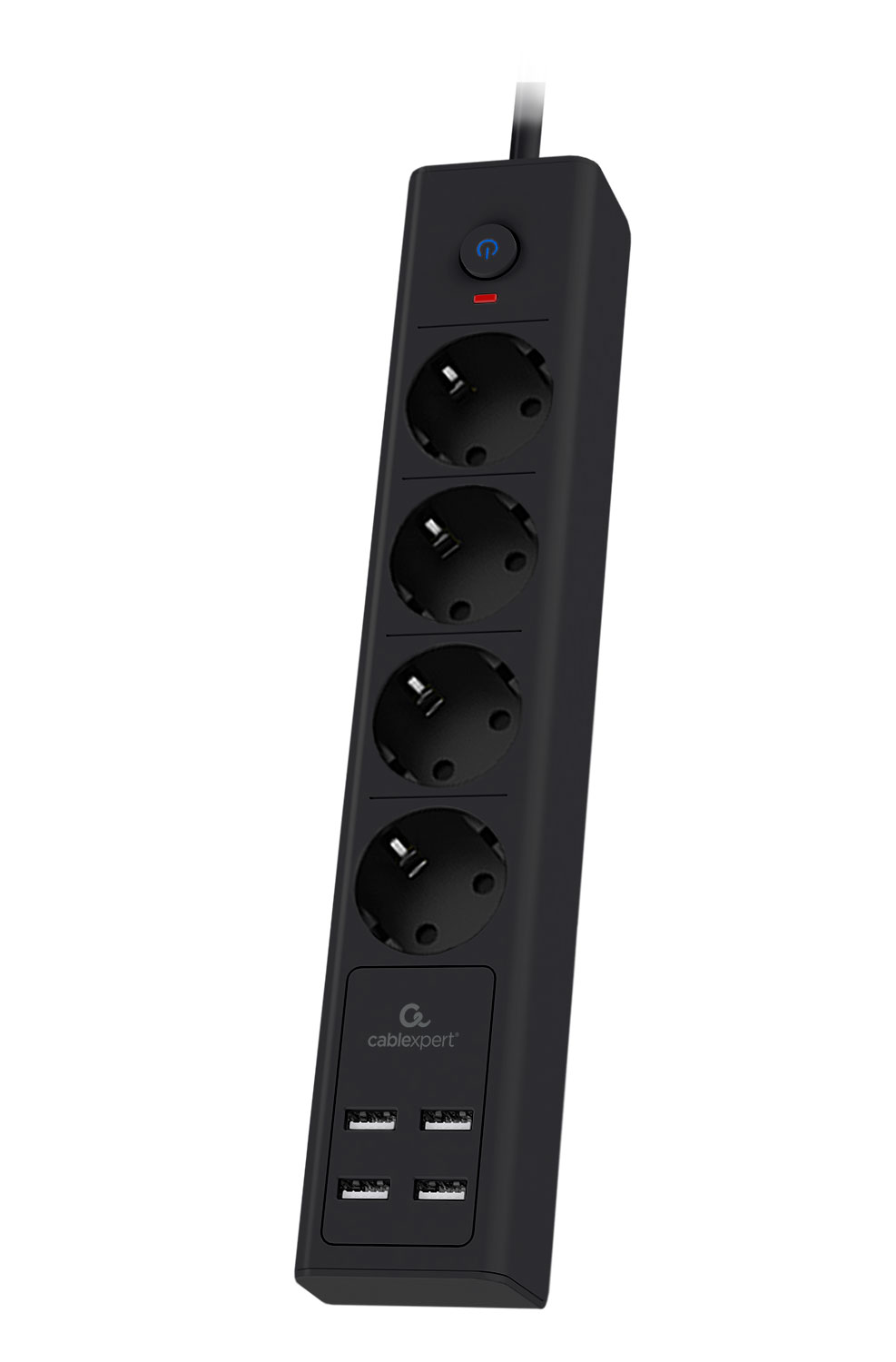 Сетевой фильтр Cablexpert Exnovo, 4-розетки, 2 м, черный (EXN-4-U4-B-2)