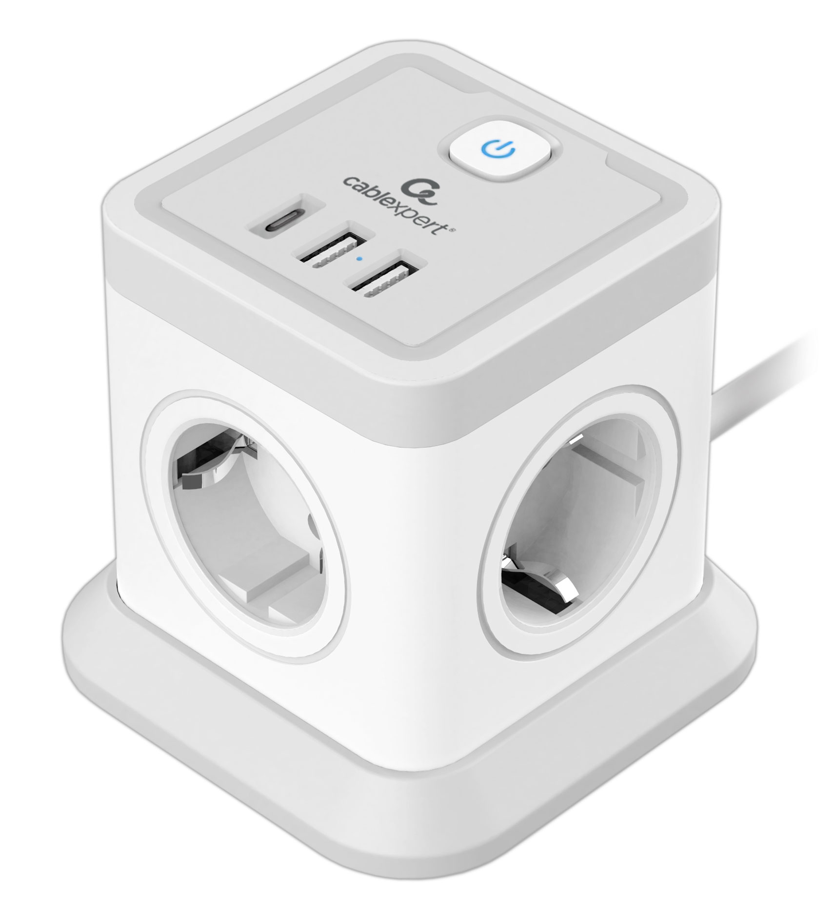 Сетевой фильтр Cablexpert Tower, 4-розетки, 2 м, белый (TWR-4-CU2-W-2)