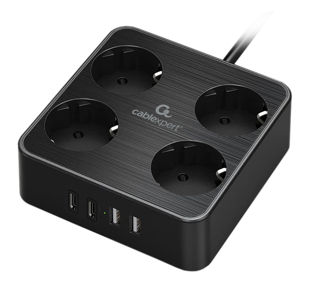 Сетевой фильтр Cablexpert Plate, 4-розетки, 3 м, черный (PLT-4-C2U2-B-3)