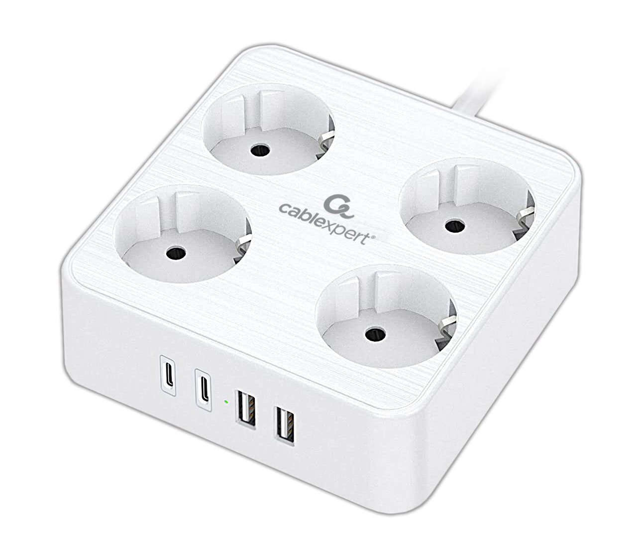Сетевой фильтр Cablexpert Plate, 4-розетки, 3 м, белый (PLT-4-C2U2-W-3)