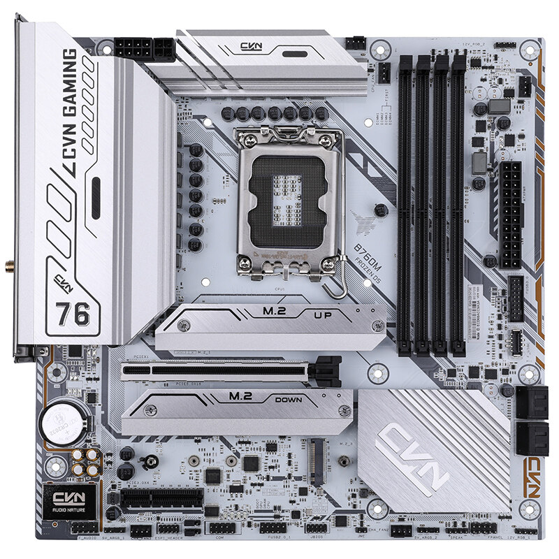 

Материнская плата Colorful CVN B760M FROZEN WIFI D5 V20, Socket1700, Intel B760, 4xDDR5 DIMM, PCI-Ex16, 4SATA3, 5.1-ch, 2.5GLAN, 4 USB 3.2, 2 USB Type-C, HDMI, DP, mATX, Retail, CVN B760M FROZEN WIFI D5 V20