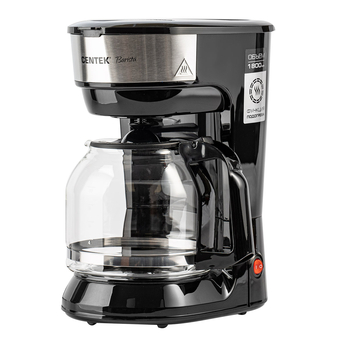 

Кофеварка капельная Centek CT-1147, 900 Вт, кофе молотый, 1.8 л, черный/серебристый (CT-1147), CT-1147