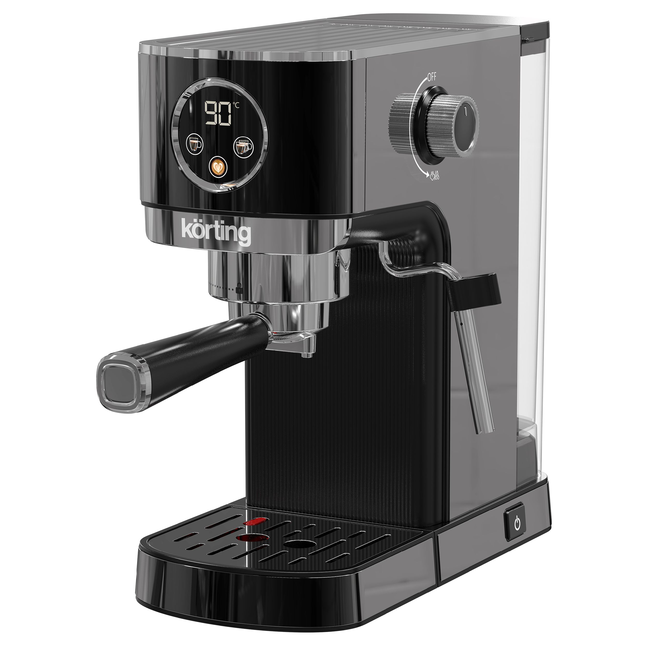 

Кофеварка рожковая KORTING KCM 1002 EN, 1.35 кВт, кофе молотый, 1.2 л, капучинатор, дисплей, черный, KCM 1002 EN