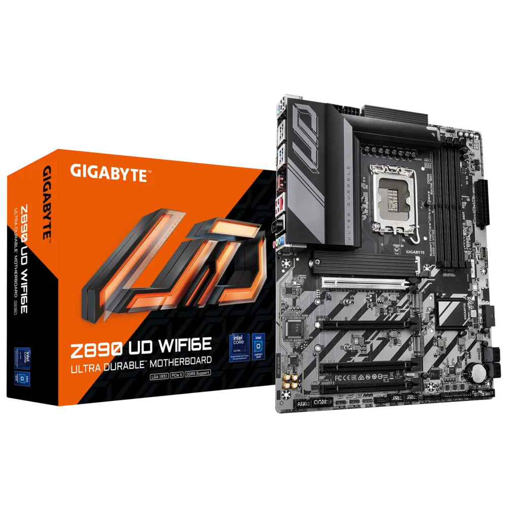 

Материнская плата GIGABYTE Z890 UD WIFI6E, LGA1851, Intel Z890, 4xDDR5 DIMM, 2PCI-Ex16, 4SATA3, 7.1-ch, 2.5GLAN, 7 USB 3.2, 2 USB Type-C, DP, Type-C DP, ATX, Retail, Z890 UD WIFI6E