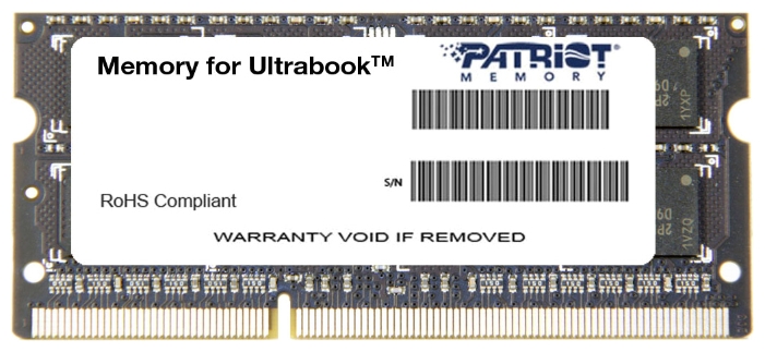 

Память DDR3L SODIMM 8Gb, 1600MHz, CL11, 1.35 В, Patriot Memory, Signature (PSD38G1600L2S), PSD38G1600L2S