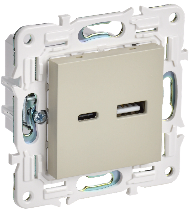 

Розетка IEK Skandy SK-R13B, USB-A, USB-C, 3.1А, 18 Вт, механизм с накладкой, бежевый (SK-U22-018-K10), SK-R13B