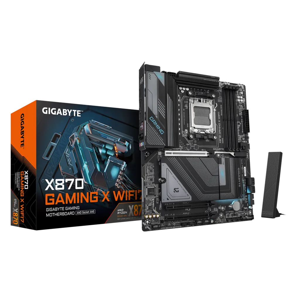 

Материнская плата GIGABYTE X870 GAMING X WIFI7, AM5, AMD X870, 4xDDR5 DIMM, 3PCI-Ex16, 4SATA3, 7.1-ch, 2.5GLAN, 6 USB 3.2, 3 USB Type-C, HDMI, Type-C DP, ATX, Retail, X870 GAMING X WIFI7