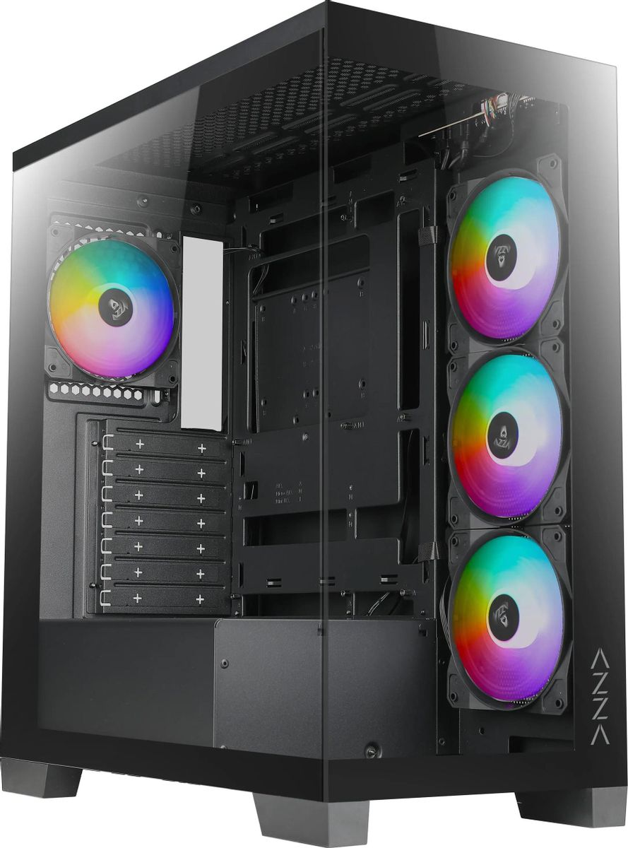 

Корпус Azza COVE, ATX, Midi-Tower, USB 3.0, USB Type-C, RGB подсветка, черный, без БП (CSAZ-570B COVE), COVE