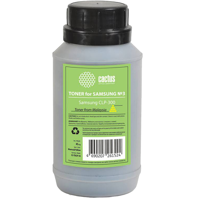 

Тонер Cactus CS-TSG3Y-45, бутыль 45 г, желтый, совместимый для Samsung CLP-300, CS-TSG3Y-45