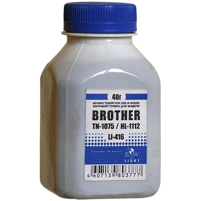 

Тонер B&W LI-416, бутыль 40 г, черный, совместимый для Brother Brother TN-1075 / 1070 / 1060 / 1050 / 1040 / 1030 / 1020 / 1010 / 1000 HL-1112 / 1110 / 1111 / 1118, LI-416