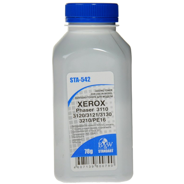 

Тонер B&W STA-542, бутыль 78 г, черный, совместимый для Xerox Xerox Phaser 3110 / 3119 / 3120 / 3121 / 3130 / 3210 / PE 16, STA-542