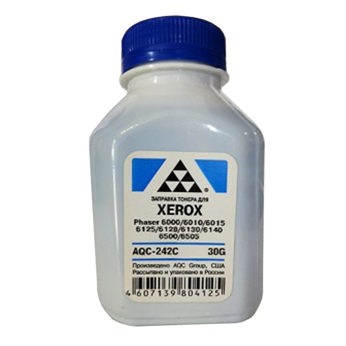 Тонер AQC AQC-242C, бутыль 30 г, голубой, совместимый для Xerox Xerox Phaser 6000 / 6010 / 6015 / 6125 / 6128 / 6130 / 6140 / 6500 / 6505