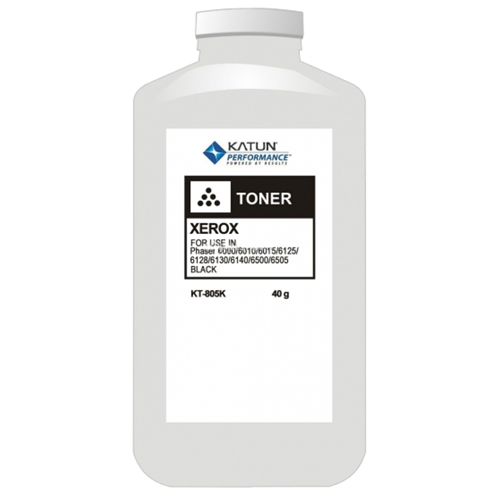Тонер Katun, бутыль 40 г, черный, совместимый для Xerox Phaser 6000 / 6010 / 6015 / 6125 / 6128 / 6130 / 6140 / 6500 / 6505, химический