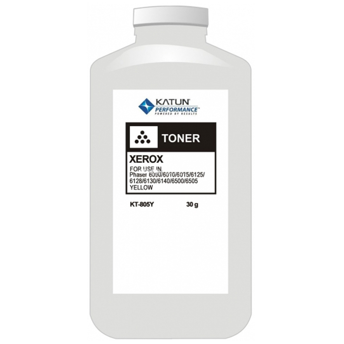 

Тонер Katun, бутыль 30 г, желтый, совместимый для Xerox Phaser 6000 / 6010 / 6015 / 6125 / 6128 / 6130 / 6140 / 6500 / 6505, химический