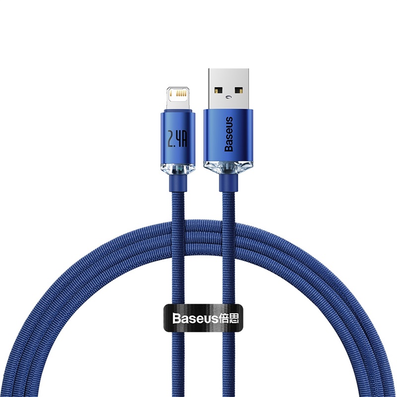 

Кабель USB-Lightning 8-pin, экранированный, быстрая зарядка, 2.4А, 1.2 м, синий, Baseus Crystal Shine CAJY000003 (CAJY000003), CAJY000003