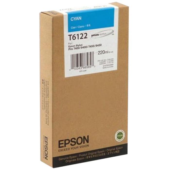 

Картридж струйный Epson T6122 (C13T612200), голубой, оригинальный, объем 220мл, для Epson Stylus Pro 7450 / 9450, T6122
