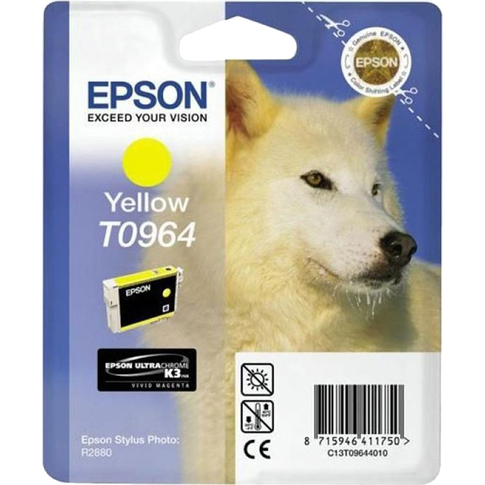 

Картридж струйный Epson T0964 (C13T09644010), желтый, оригинальный, ресурс 890 страниц, для Epson Stylus Photo R2880, T0964