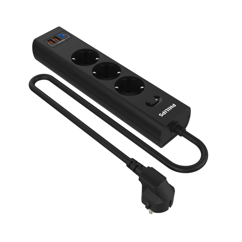 Сетевой фильтр PHILIPS, 3-розетки, 3 м, черный (CHP4336BB/51)