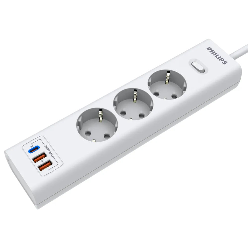 

Сетевой фильтр PHILIPS, 3-розетки, 2xUSB, 1xUSB Type-C, 2 м, белый (CHP4336WA/51)