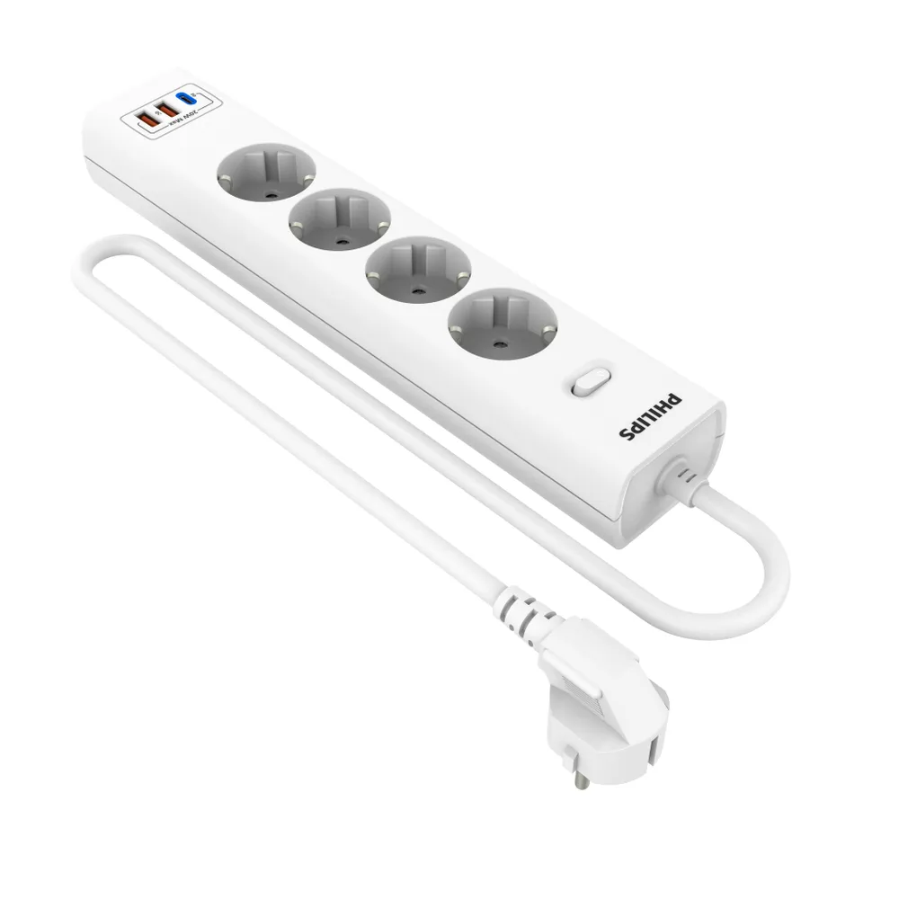 

Сетевой фильтр PHILIPS, 4-розетки, 2xUSB, 1xUSB Type-C, 3 м, белый (CHP4346WB/51)
