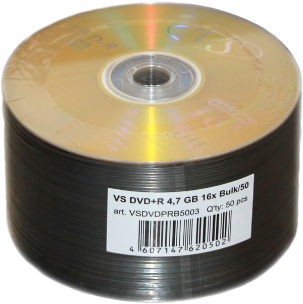 

Диск VS DVD+R, 4.7Gb, 16x, Bulk, 50 шт (VSDVDPRB5003)