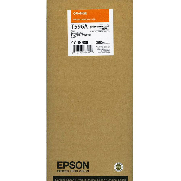 

Картридж струйный Epson T596A (C13T596A00), оранжевый, оригинальный, объем 350мл, для Epson Stylus Pro 9900 / 7900 / WT7900 Design Edition / WT7900, T596A