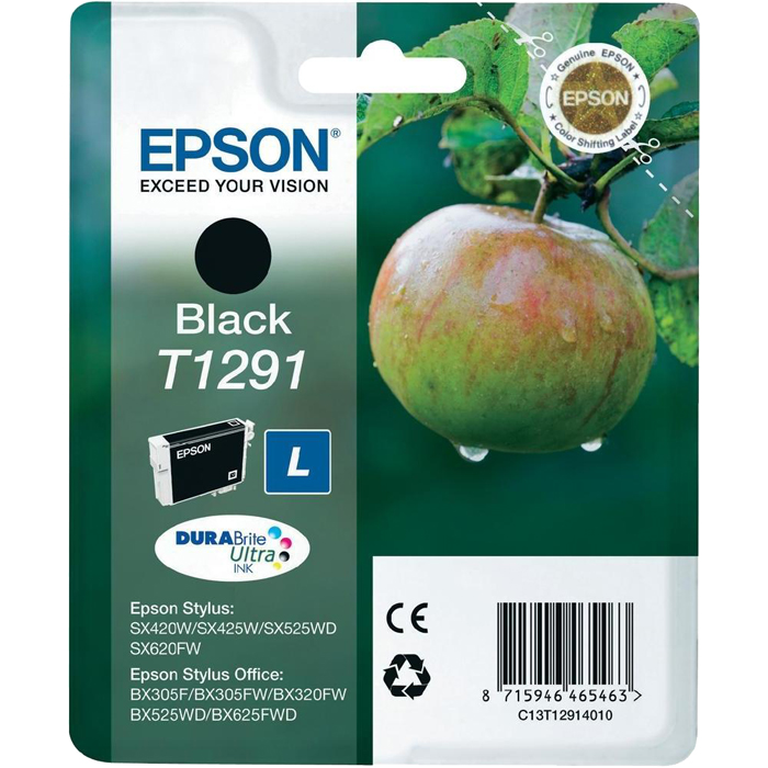 

Картридж струйный Epson T1291 (C13T12914010/C13T12914011/C13T12914012/C13T12914021), черный, оригинальный, ресурс 435 страниц для Epson Epson Stylus SX230 / SX235W / SX420W / SX425W / SX430W / SX435W /SX440W / SX445W / SX525WD / SX535WD, Office B42WD / BX