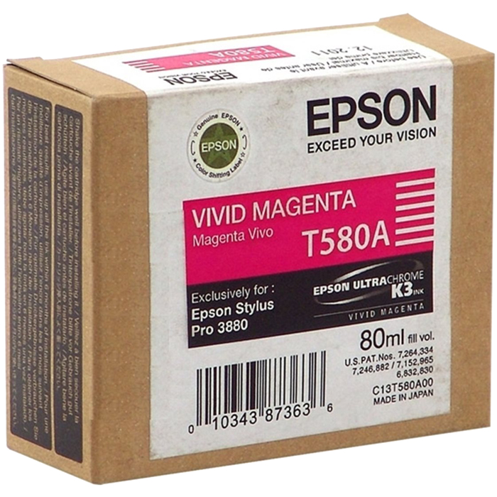 

Картридж струйный Epson T580A (C13T580A00), пурпурный, оригинальный, объем 80 мл для Epson Epson Stylus Pro 3880, T580A