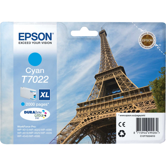 

Картридж струйный Epson T7022 (C13T70224010), голубой, оригинальный, ресурс 2000 страниц, для Epson WorkForce Pro WP-4015DN / WP-4025DW / WP-4095DN / WP-4515DN / WP-4525DNF / WP-4535DWF / WP-4595DNF, T7022